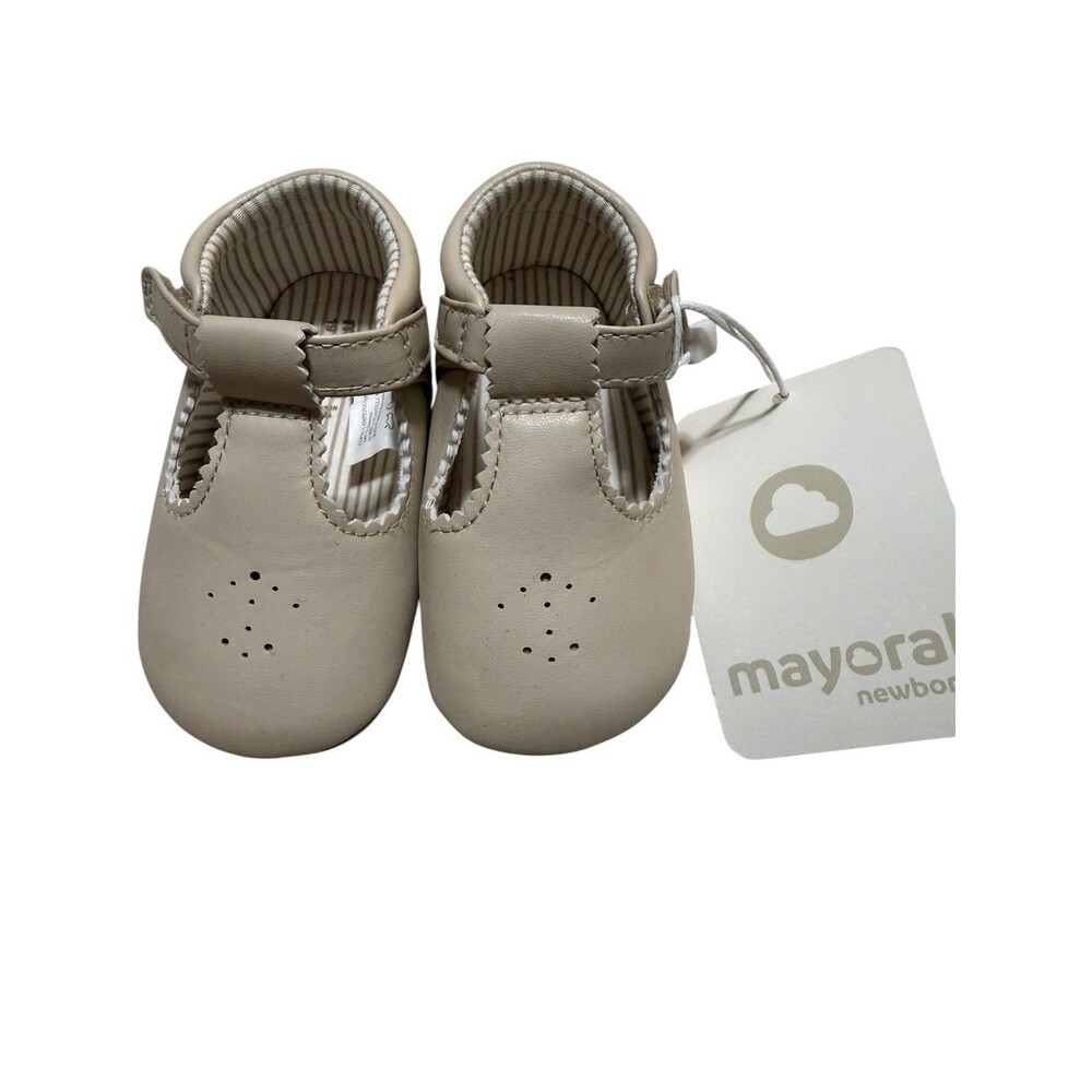 Mayoral Newborn Size 19 Beige Mary Jane Crib Shoes NWT Box